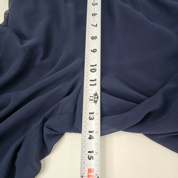 Alex Evenings Blouse Pants Set Women Dark Navy Tiered Hem Round Neck Floral - Picture 11 of 16